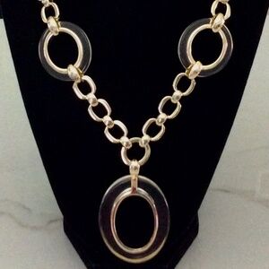 Vtg. WHBM Gold Tone Chain w/Oval Lucite Loops Chunky Statement Necklace